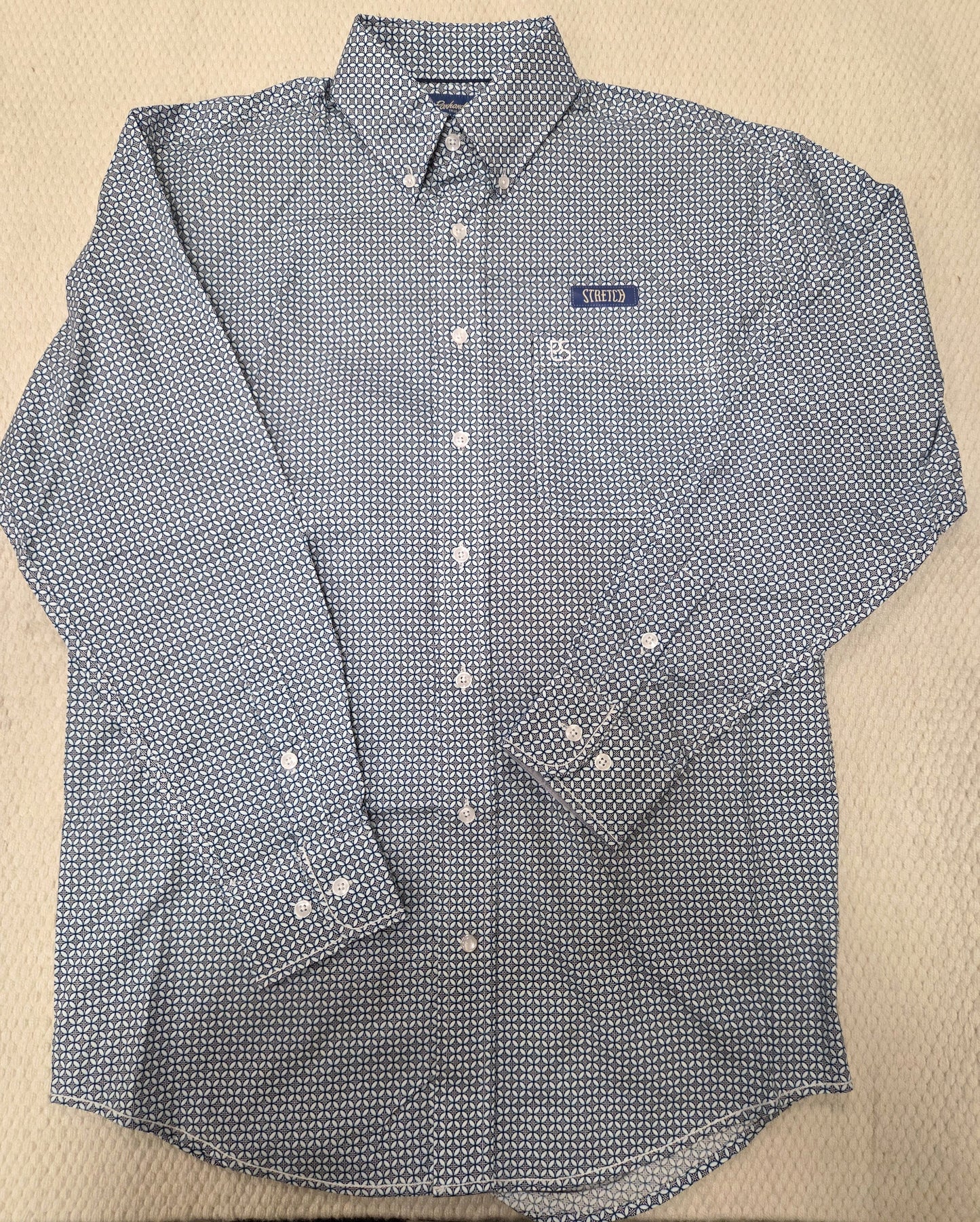 Mens Rough Stock Blue Geometric Buttondown Shirt