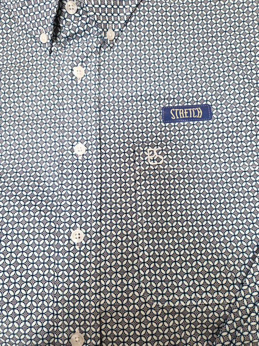 Mens Rough Stock Blue Geometric Buttondown Shirt