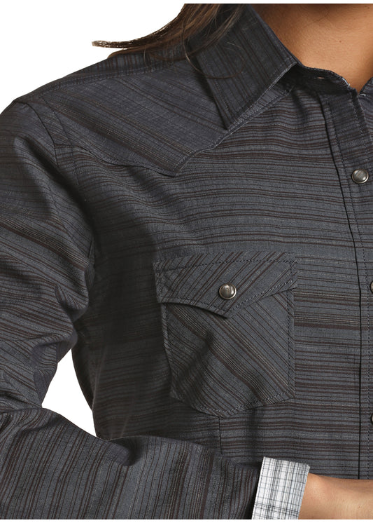 Navy Blue Striped Snap Shirt