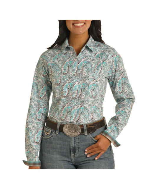 Turquoise/brown Paisley Shirt