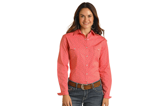Coral Blue Print Snap Shirt