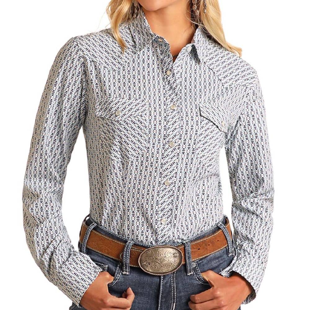 Panhandle Slim White/Burgundy/Blue Geometric Snap