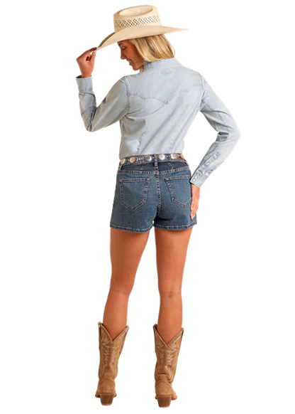 Womens Rock & Roll Faded Denim Snap