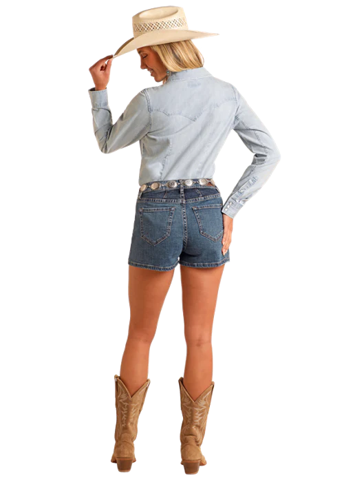 Womens Rock & Roll Faded Denim Snap