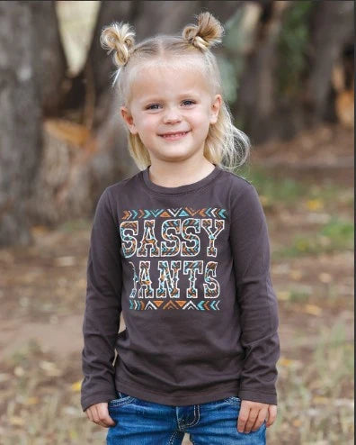 Chocolate Sassy Pants Long Sleeve Toddler and Girls Tee