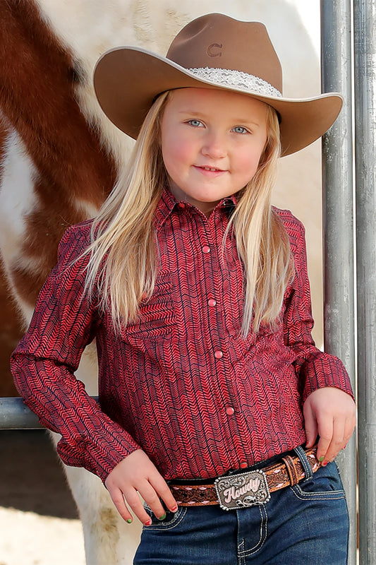 Girls Red/Black Print Snap