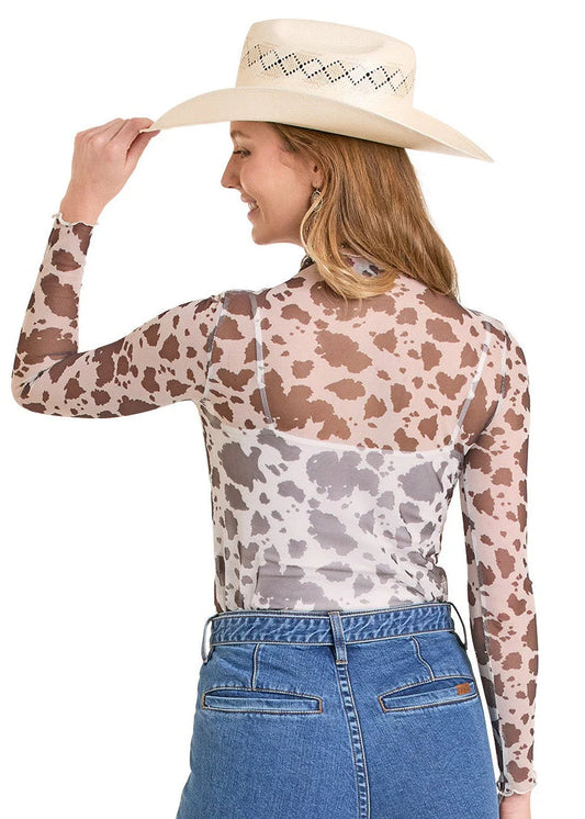 Womens Cow Print Mesh Top