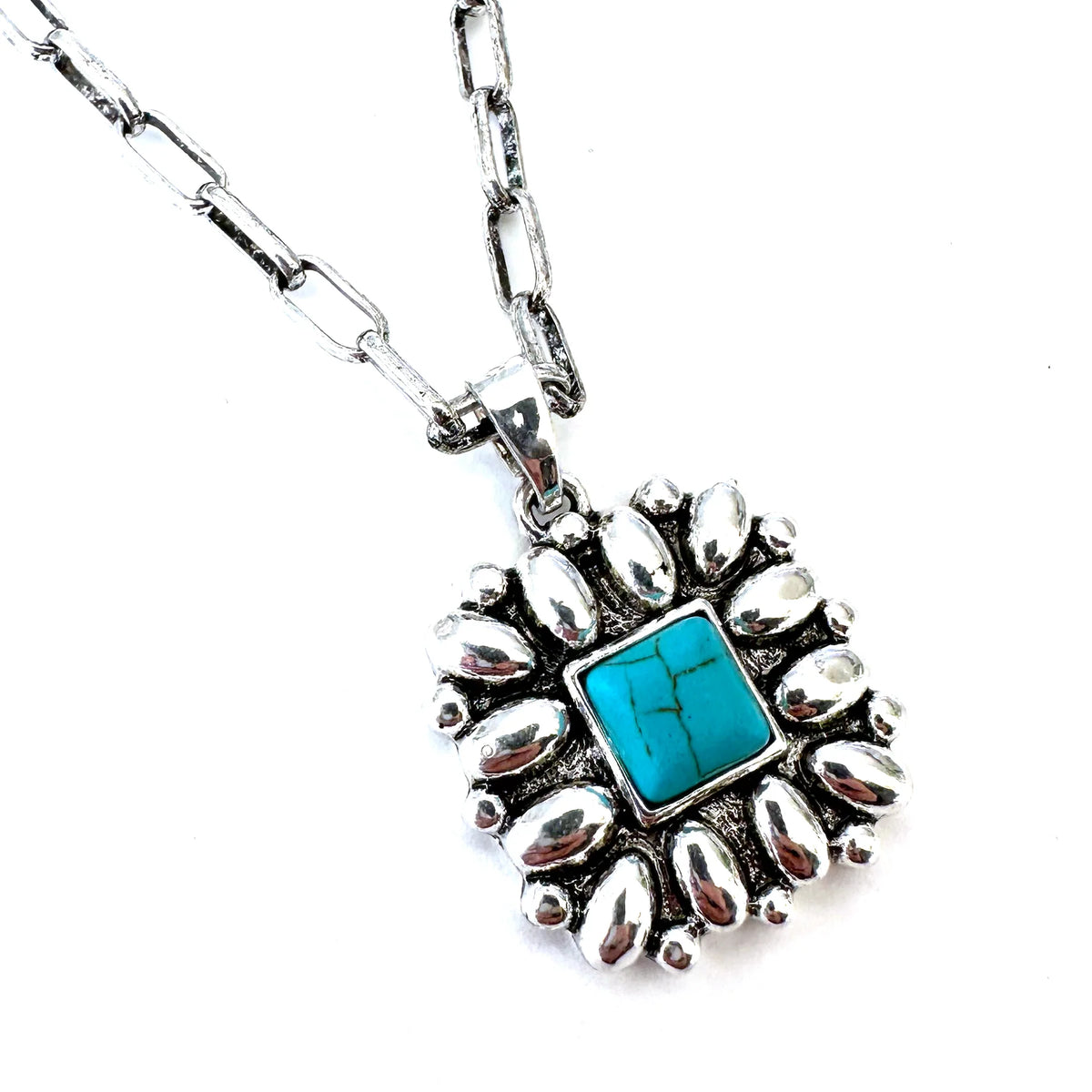 Bubble Pendant with Turquoise Square Necklace
