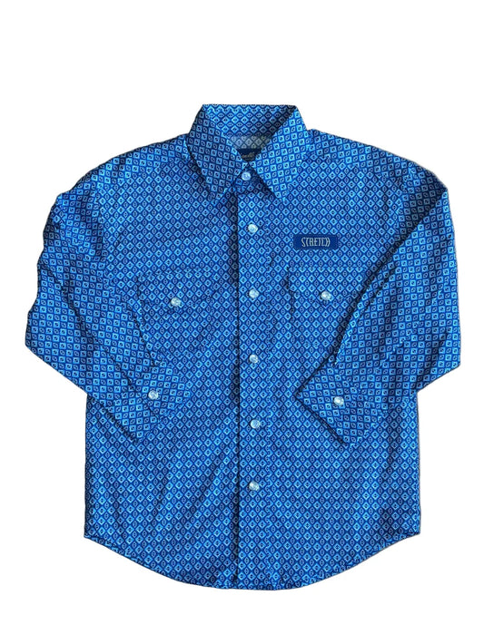 Boys Panhandle Slim Blue Diamond Print Snap Shirt